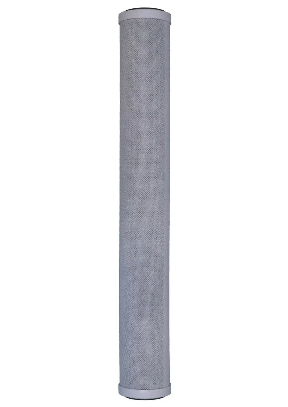 Graue Filterkerze mit zylindrischer Form und weißen Endkappen. Produkt von Judo zur Filtration, geeignet für verschiedene Anwendungen.